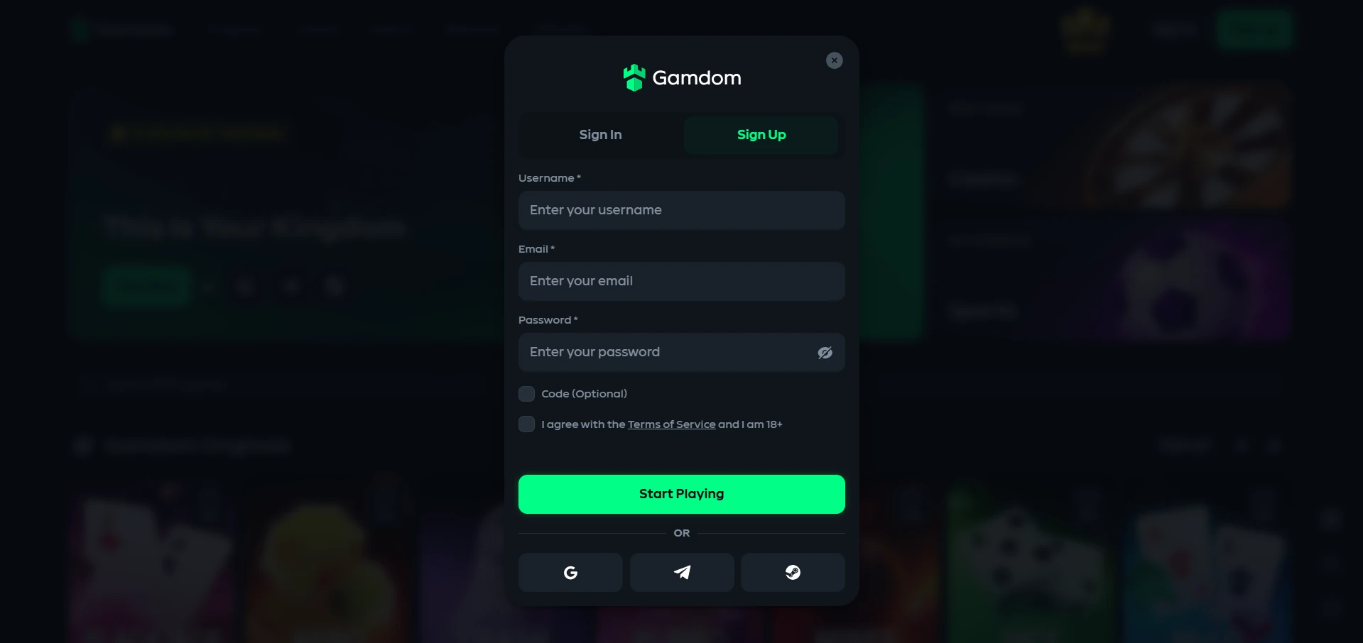 Gamdom registration form